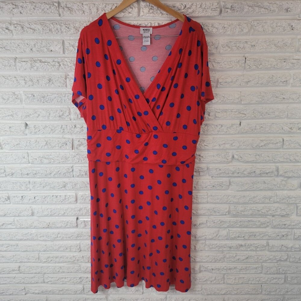 Monroe Main Dress Plus Size Red Blue Polka Dot Rayon Knit GEO156E
